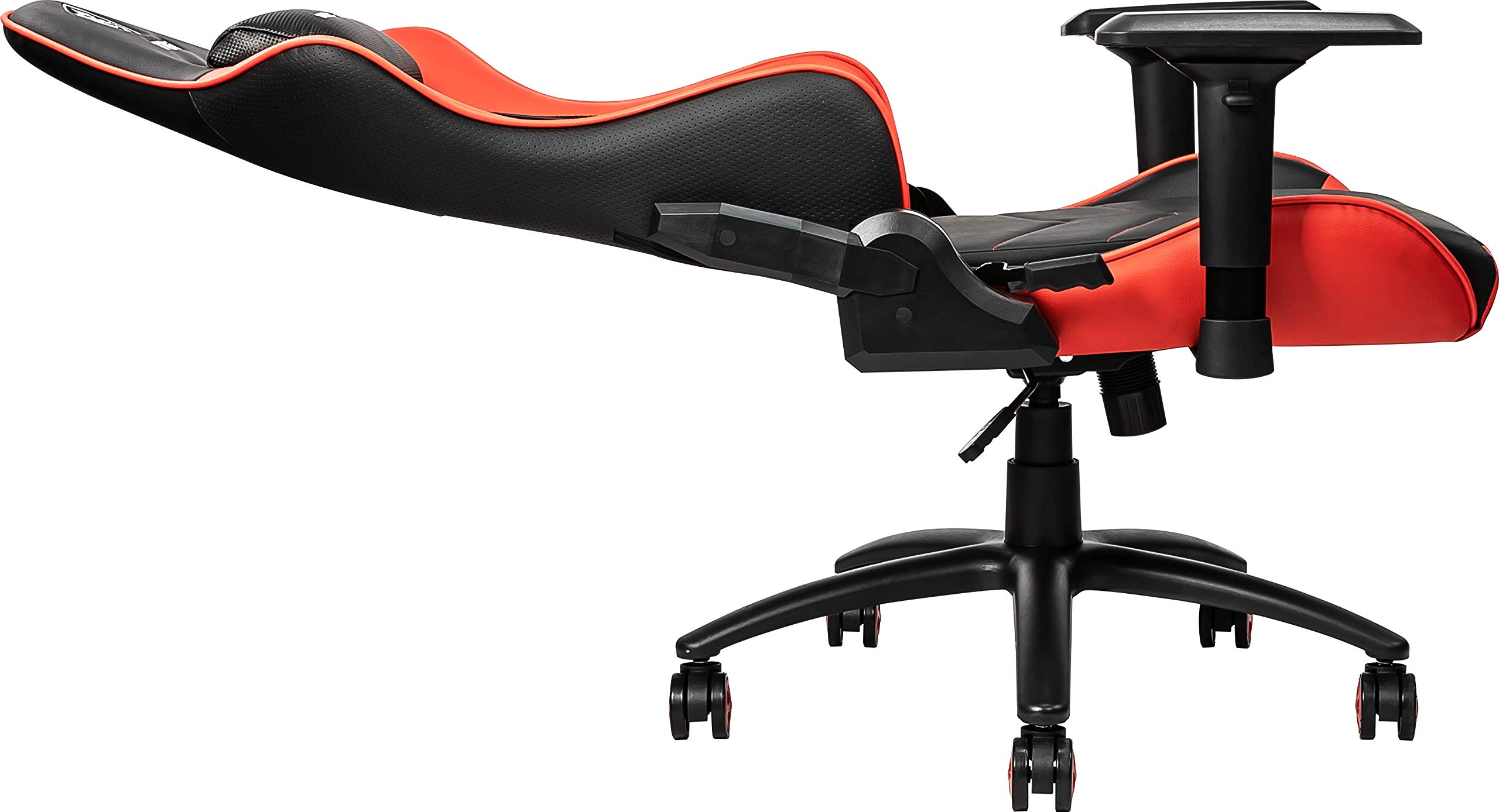 MSI MAG CH120 (krzesło gamingowe, obciążenie maks. 150 kg, podłokietniki 4D, skóra PCW, czarny/czerwony, poduszka pod kark, podparcie lędźwiowe)