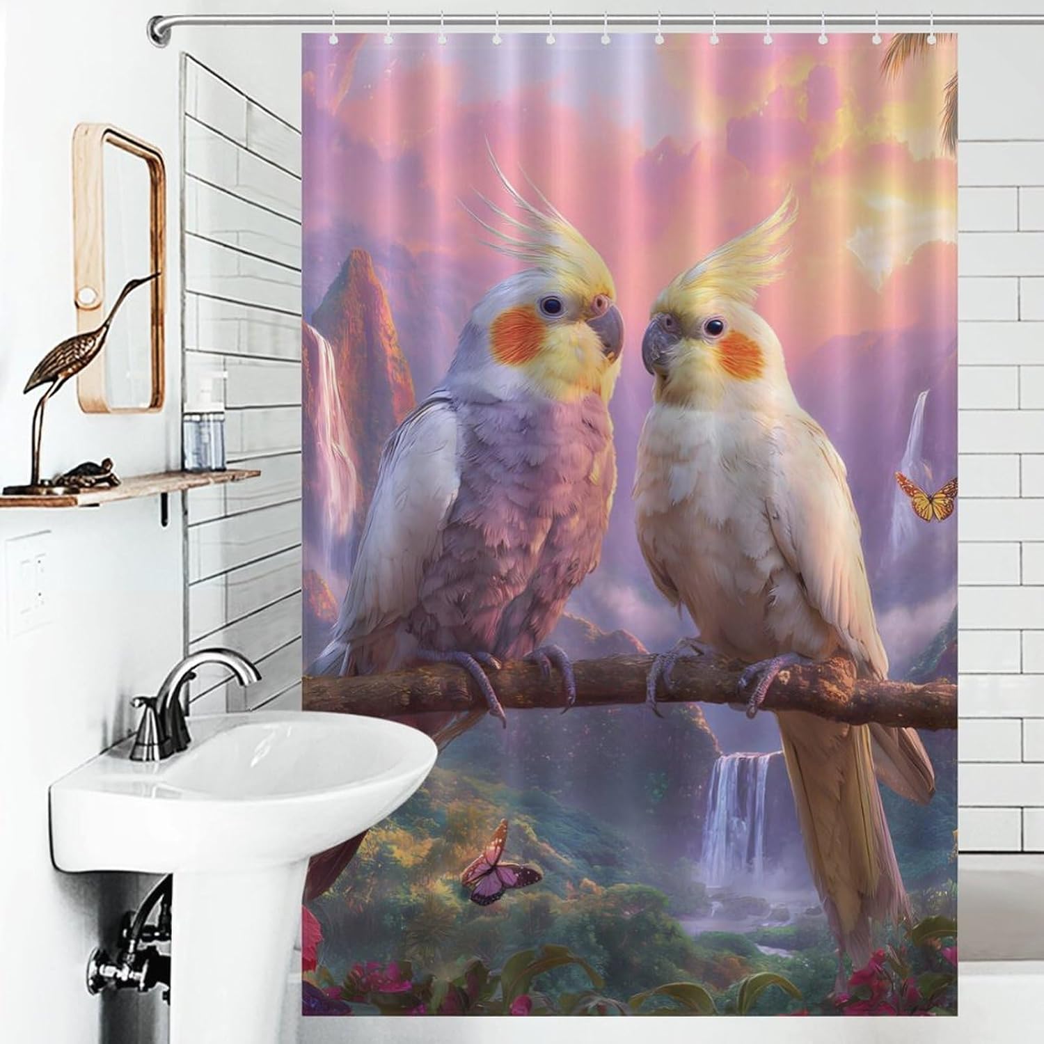 Tropical Cockatoo Parrot Birds Shower Curtain 46.85x70.87Inch（119x180cm） Polyester Bath Curtain Shower Curtains Printed Decorative