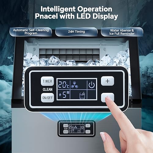 Miniatura 2 de Kismile Máquina de hielo comercial, máquina de cubitos de hielo cuadrada independiente de 100 libras24 horas, contenedor de almacenamiento de 28