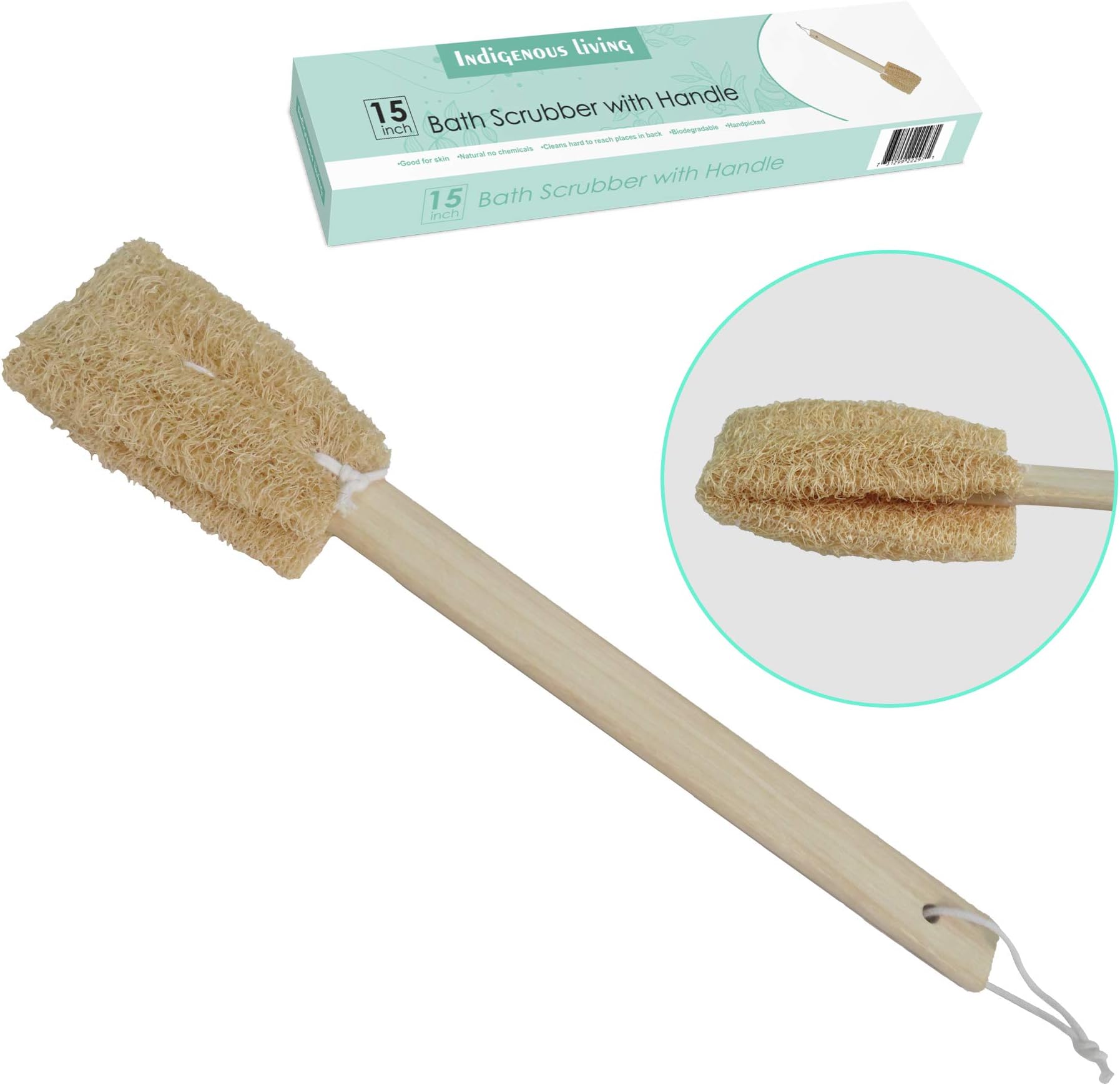 Natural Loofah Back Scrubber for Bathing & Exfoliating – Organic Sun-Dried Luffa Body Brush with 15 Inch Wooden Handle | Eco-Friendly Shower Sponge for Face, Back & Body