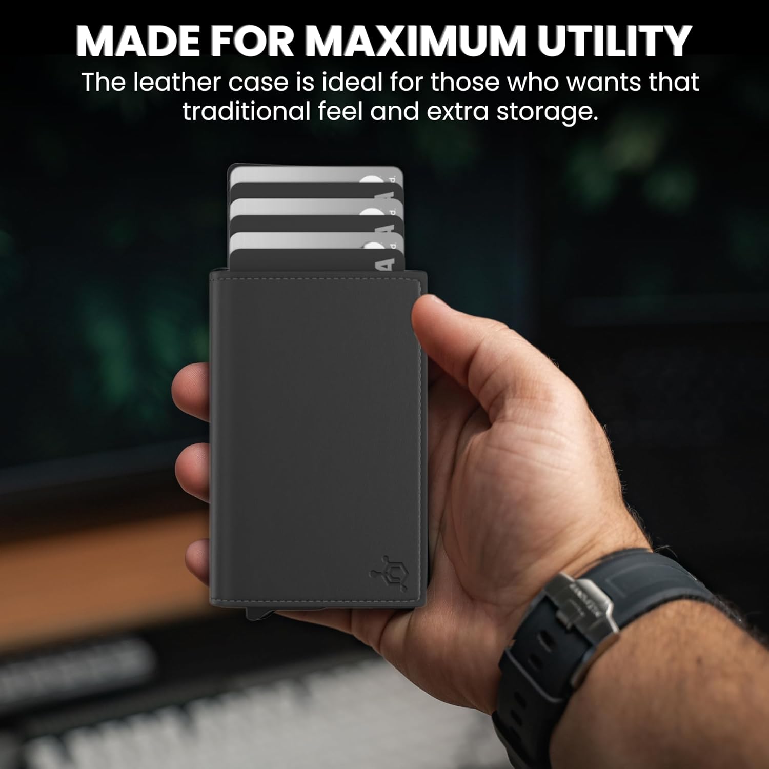 CODE 118 Bi-Fold Leather Case - Slim Minimalist Wallet Case for Men - Compact Card & Cash Holder Accessories - Full-Grain Leather sleeve for Front Pocket, Wallet Not Included (Bi-Fold, Black Onyx)