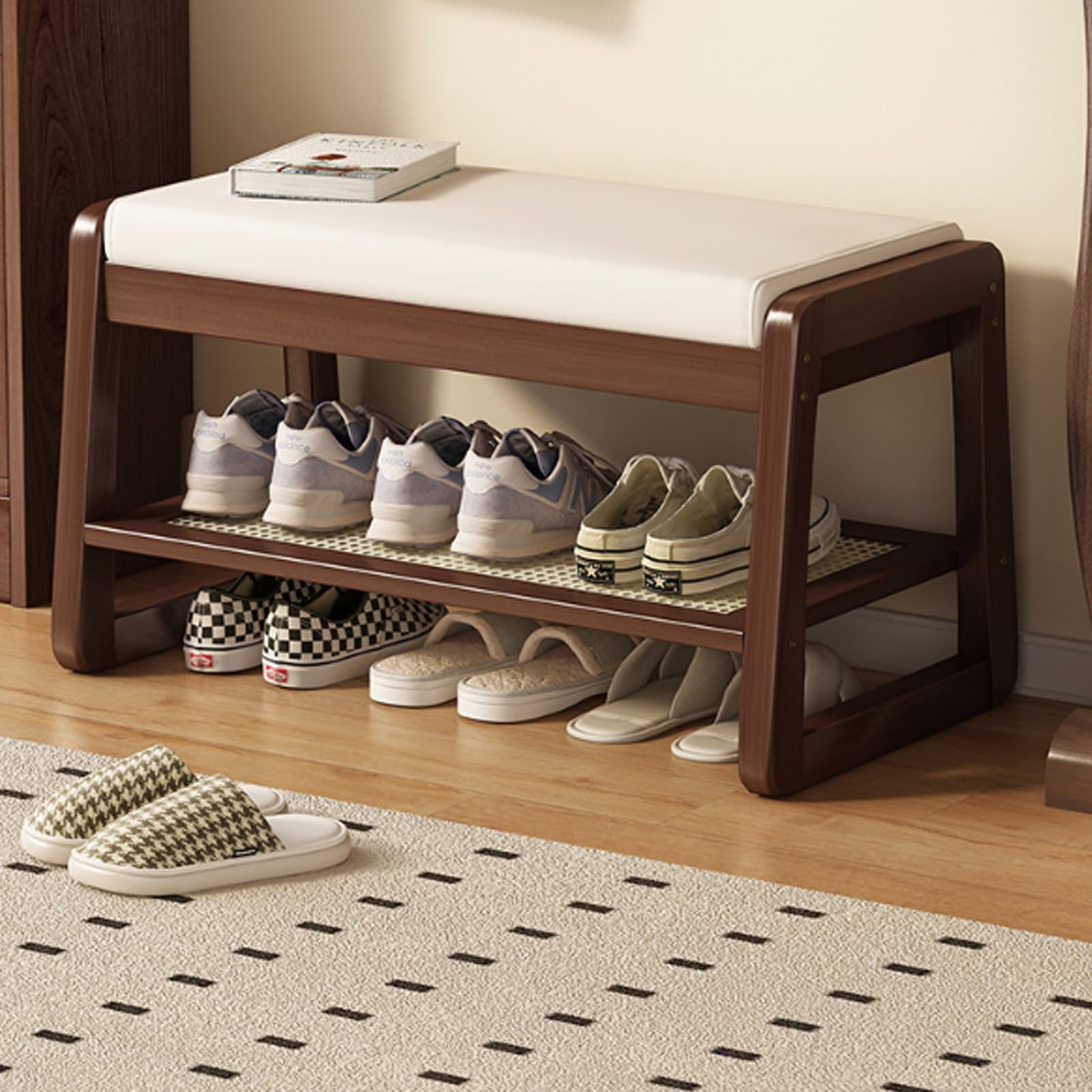 WJFTODAY Entryway Shoe Bench Walnut Shoe Rack with Covers 70cm Shoe Cabinet Storage Stylish Shoe Stool for nizing Footwear Perfect for Hallway and Home Entryway