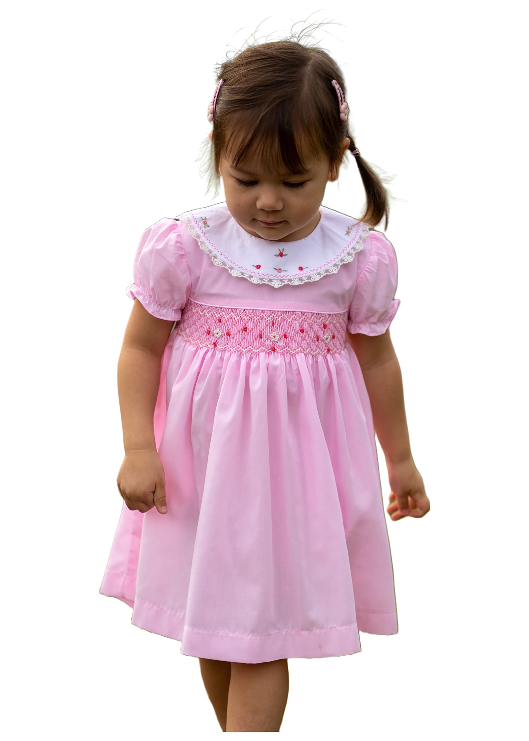 Baby Girls' Dress Pink Hand Smocked Princess Dress Babydoll Dress Size 12 Months - 10 Years (Pink, 5 Years)