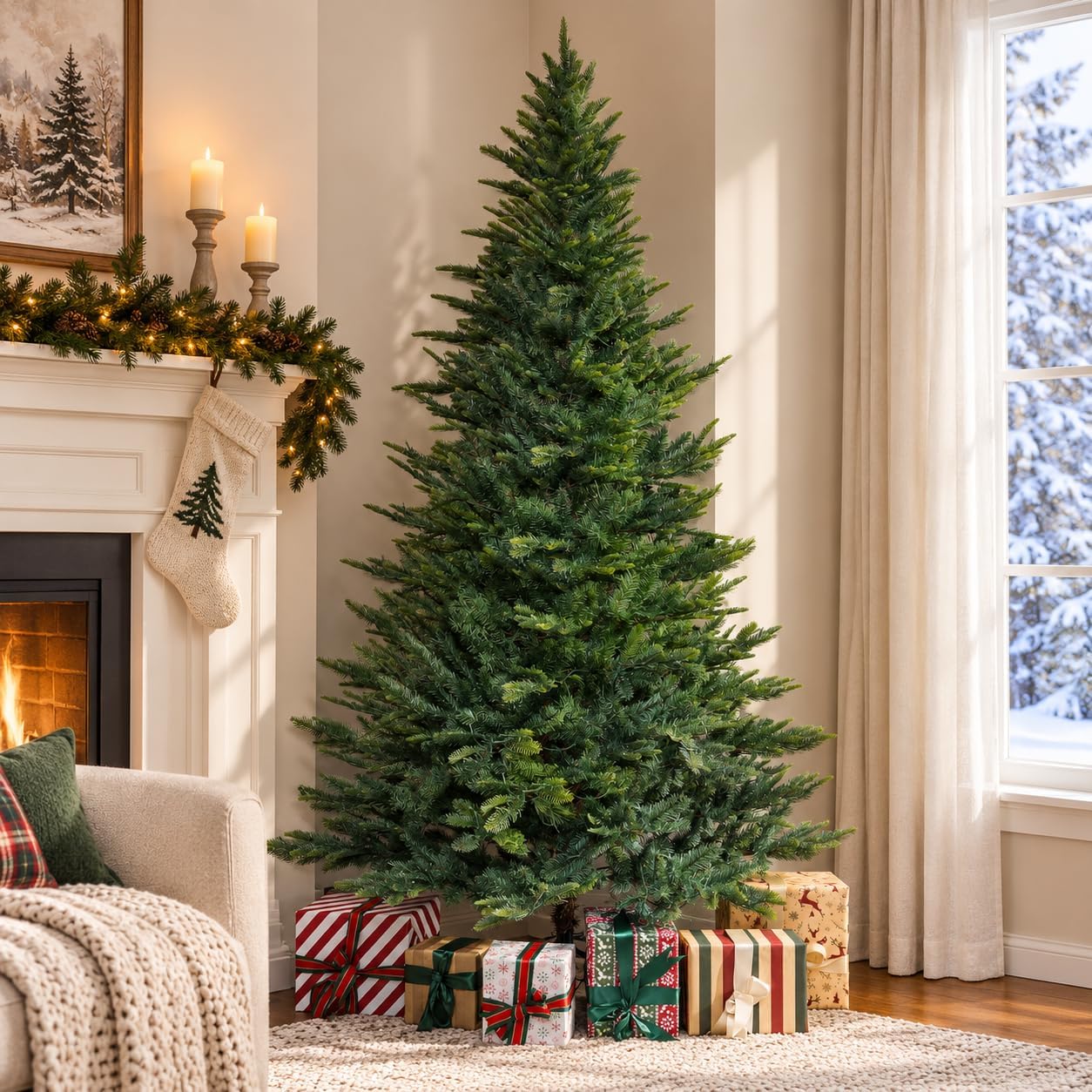 Naomi Home 7.5 ft Nordic Pre-Lit Christmas Tree, 700 Warm Lights