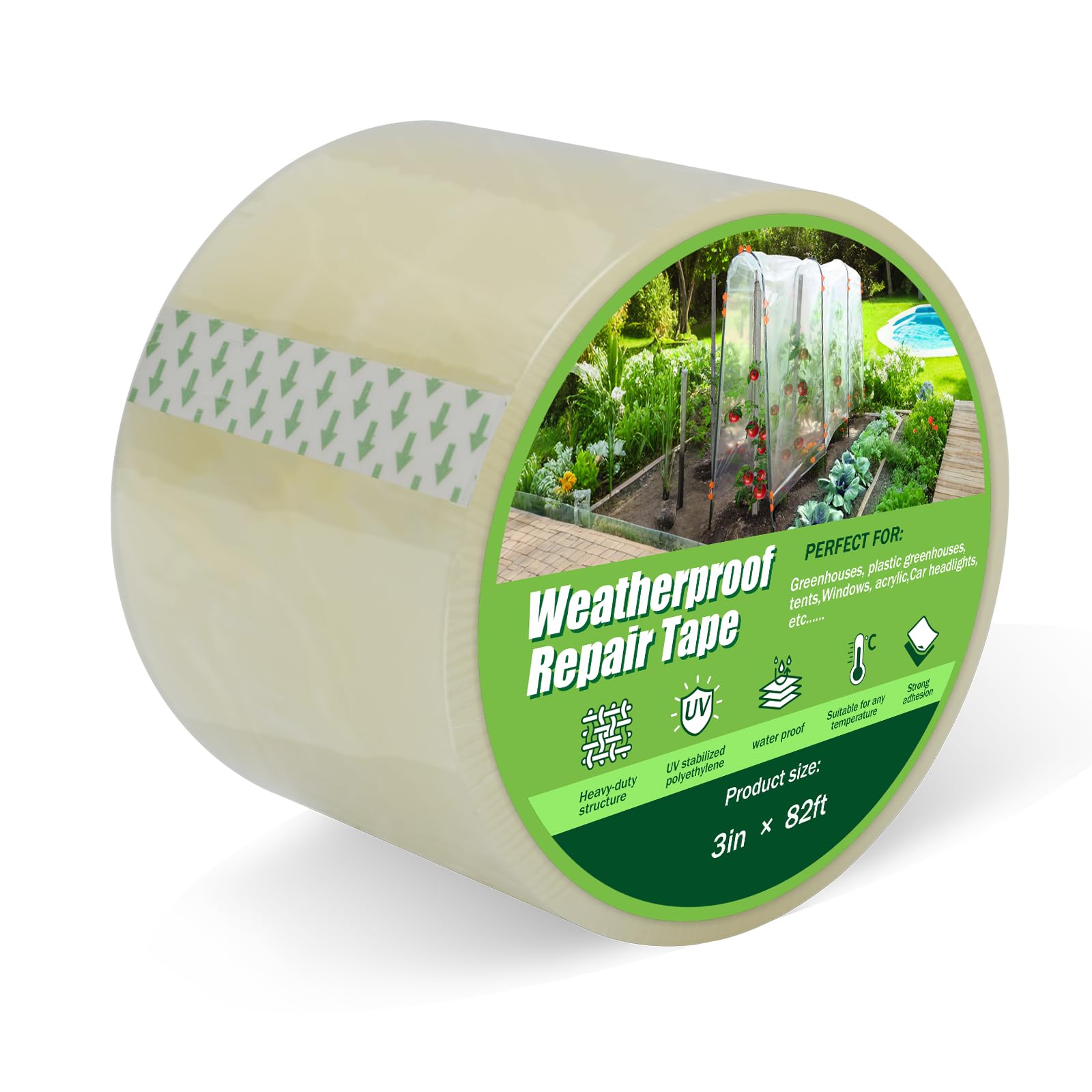 Cinta Reparación Invernadero 7.5cm x 25m, Cinta Adhesiva para Invernaderos de Polietileno Transparente Impermeable Antidesgarro Antienvejecimiento para Lonas Toldos Carpas