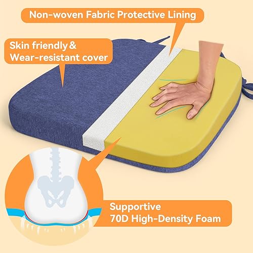 Miniatura 10 de Millsilo Cojines en forma de D para sillas de comedor con lazos y funda extraíble, almohadillas para sillas de cocina de comedor de 2 pulgadas de