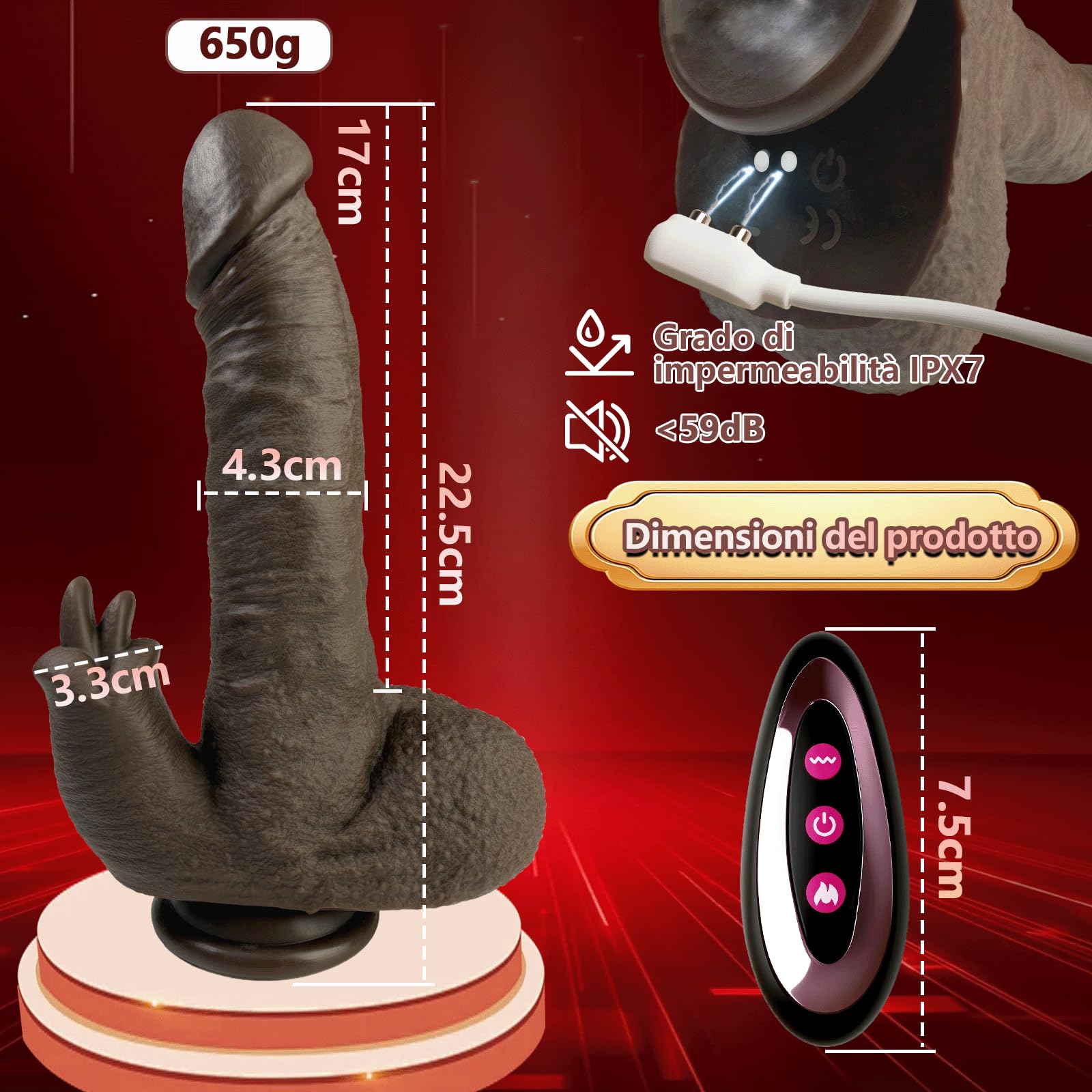 Dildo Anale Vibratoreper Stimolatore Clitoride Vibratore Anale Stimolatore Clitoride Femminile Sexytoysys Dildos Realistico Vibrante 9 Vibrazione 3 Spinta Riscaldamento, Nero
