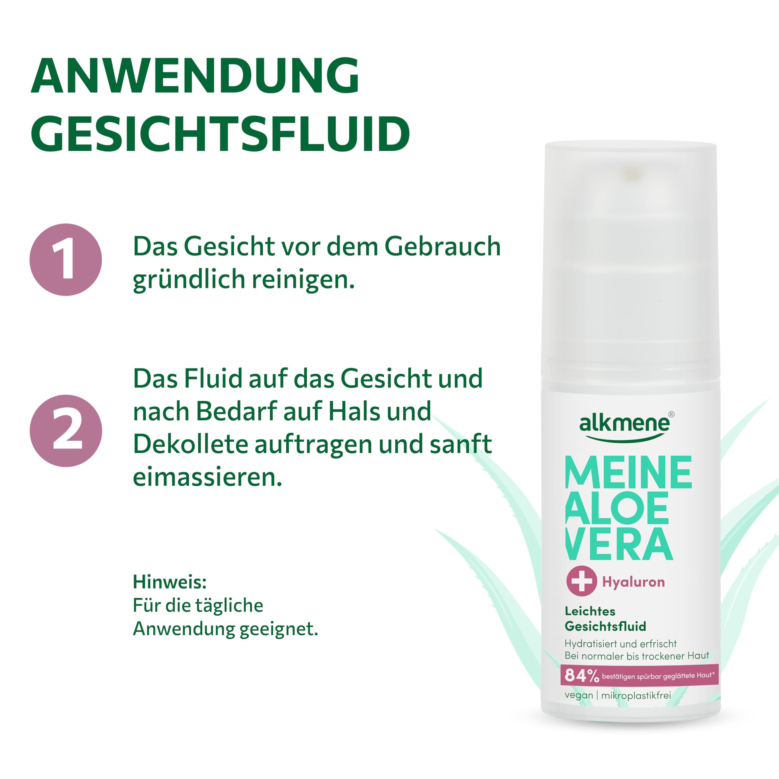 alkmene Aloe Vera Gesichtsfluid mit Hyaluron 6x 50 ml - vegan | Aloe Vera Gel Gesicht für normale bis trockene Haut - Feuchtigkeitscreme - Gesichtscreme, Alea Vera Gel, Aloeveragel