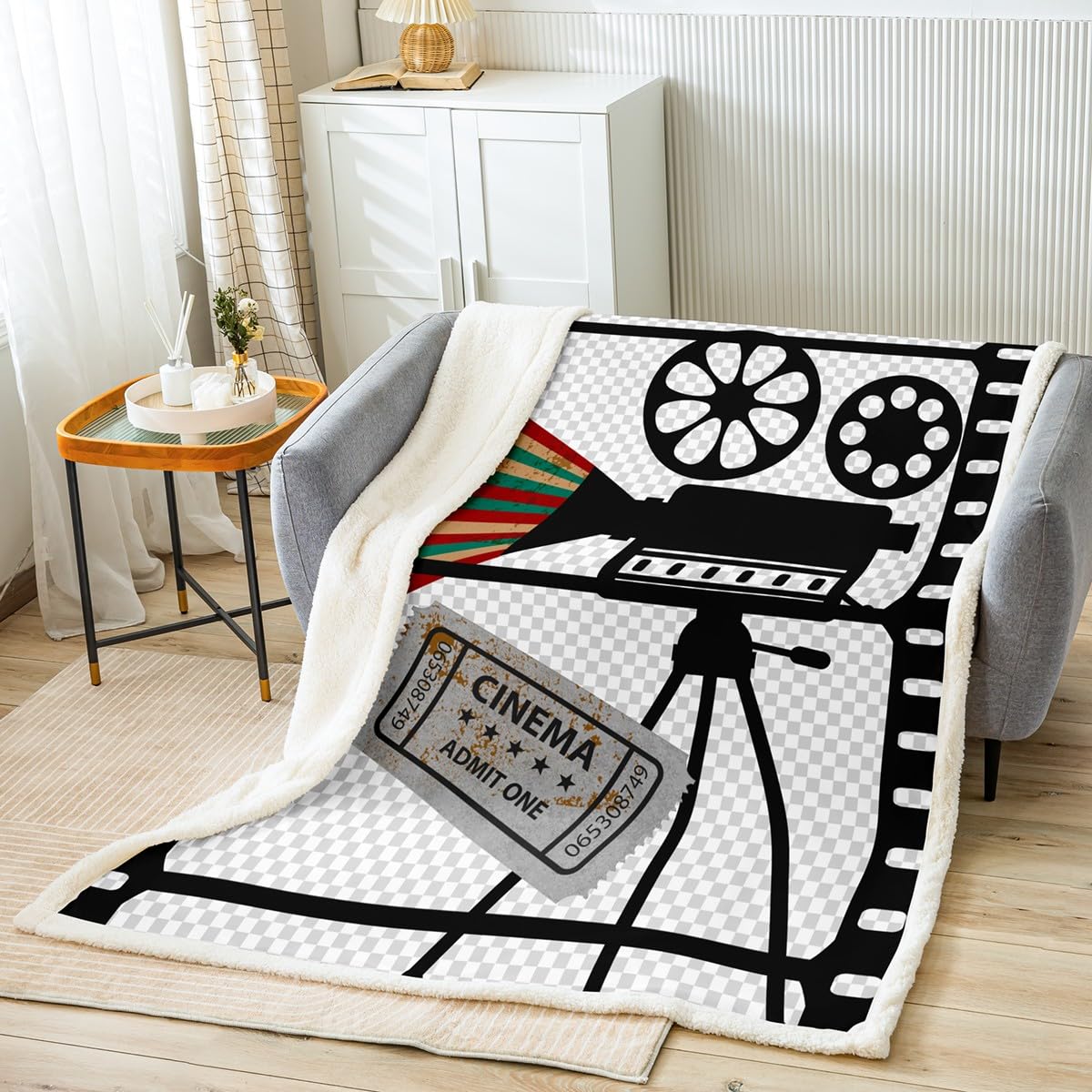 Kids Vidicon Fleece Throw Blanket Cinema Sherpa Blanket for Boys Girls Room Decor Old Fashion Home Theater Plush Blanket Women Men Grey Fuzzy Blanket Double 60x79 Inch — image 1