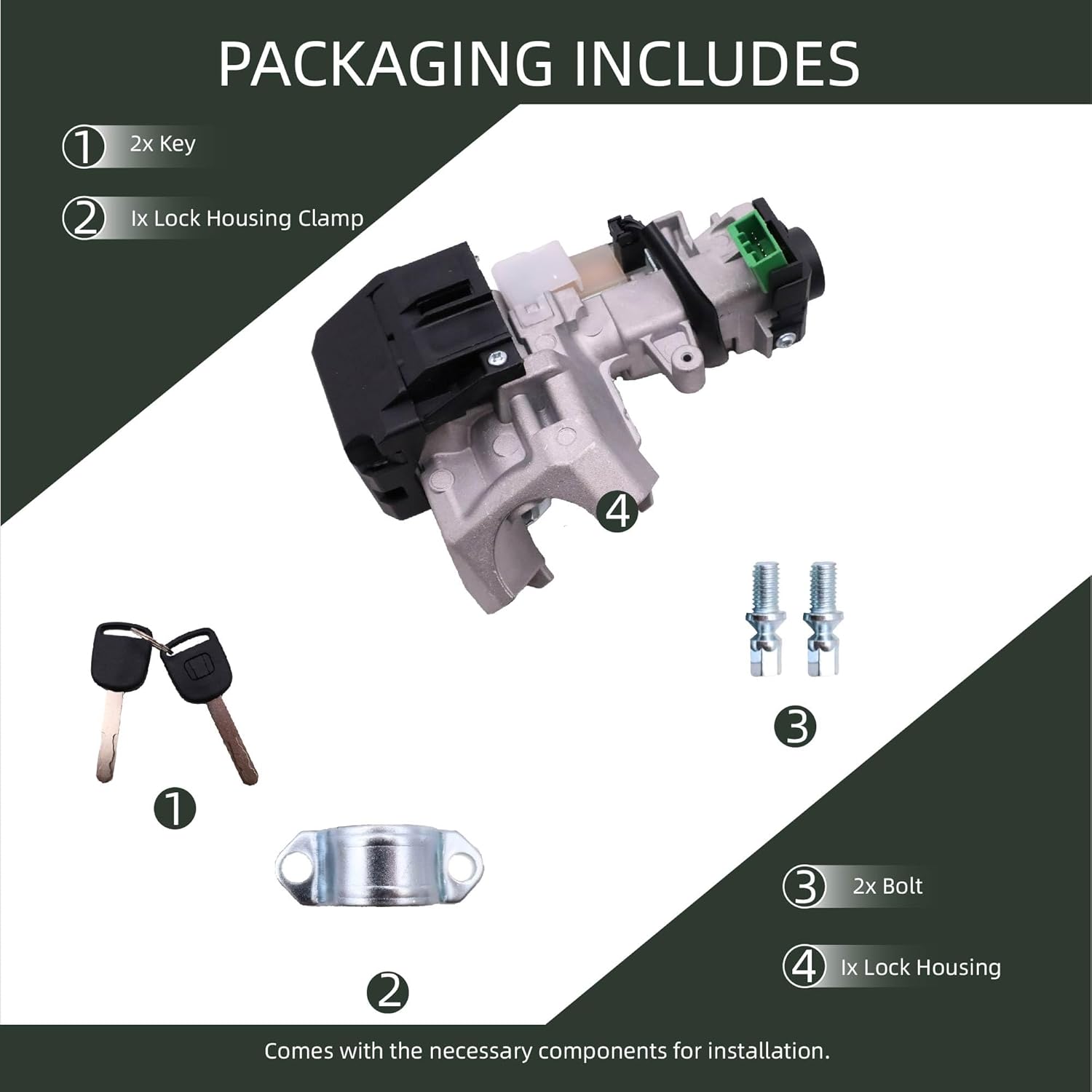 Ignition Lock Cylinder with Chip for Honda 2003-2005 Replace OE 35100-S5A-A82 Plug & Play ABS Alloy Housing Compatible with Original Transponder