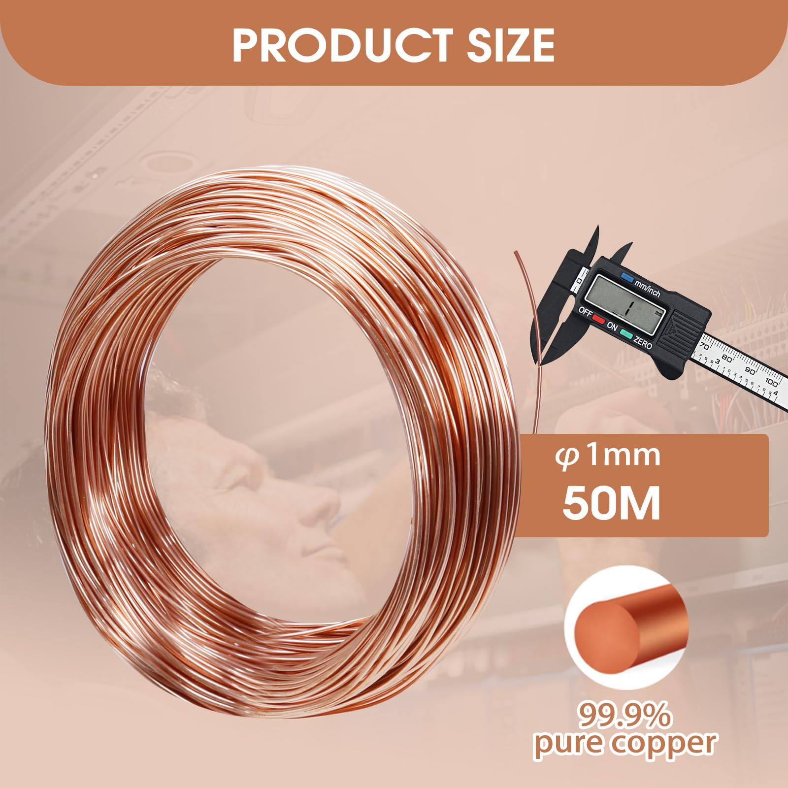 Filo di rame 1.0mmx 50m, T2 Filo Rame Non Smaltato, Filo Metallico per Bigiotteria, T2 a Filo di Rame Nudo per elettro cultura giardinaggio saldatura elettrica fai da te