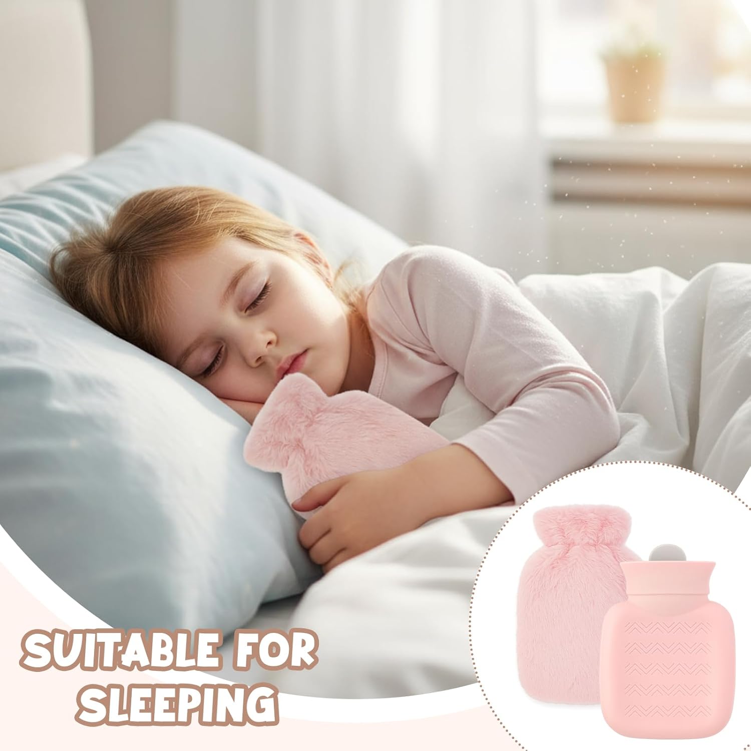 Amylove 3 Pcs Mini Hot Water Bottle with Knitted Cover 320ml, Mother's Gift Water Bag for Women, Microwave Heating Bottle for Pain Relief Menstrual Cramps Travel(Pink, Gray, White,Plush)
