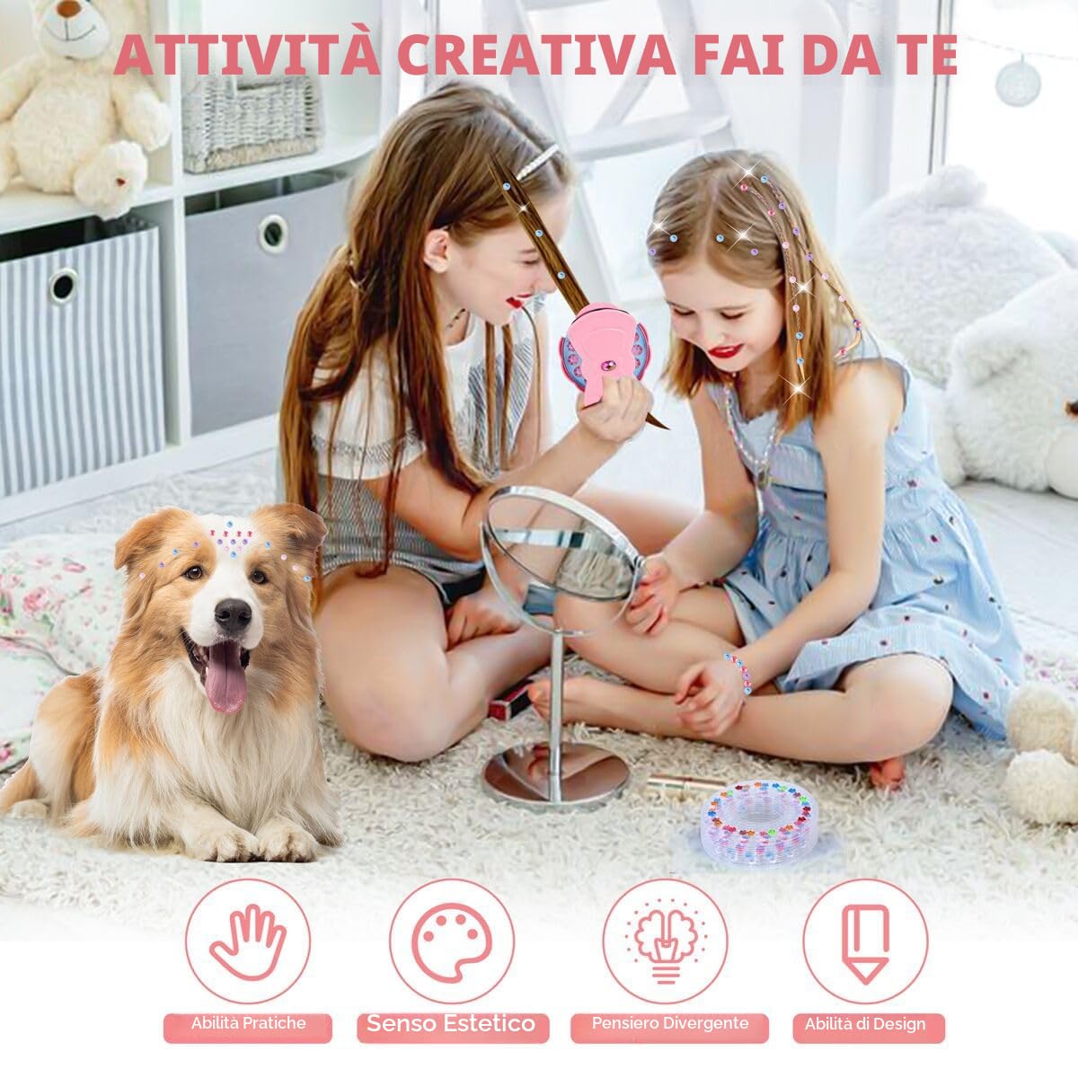 SEMKOTREE Brillantini per Capelli, Accessori Capelli Applicatore Strass con 420 Adesivi, Glitter Capelli Accessori per Capelli, Macchina Brillantini con Pinzette