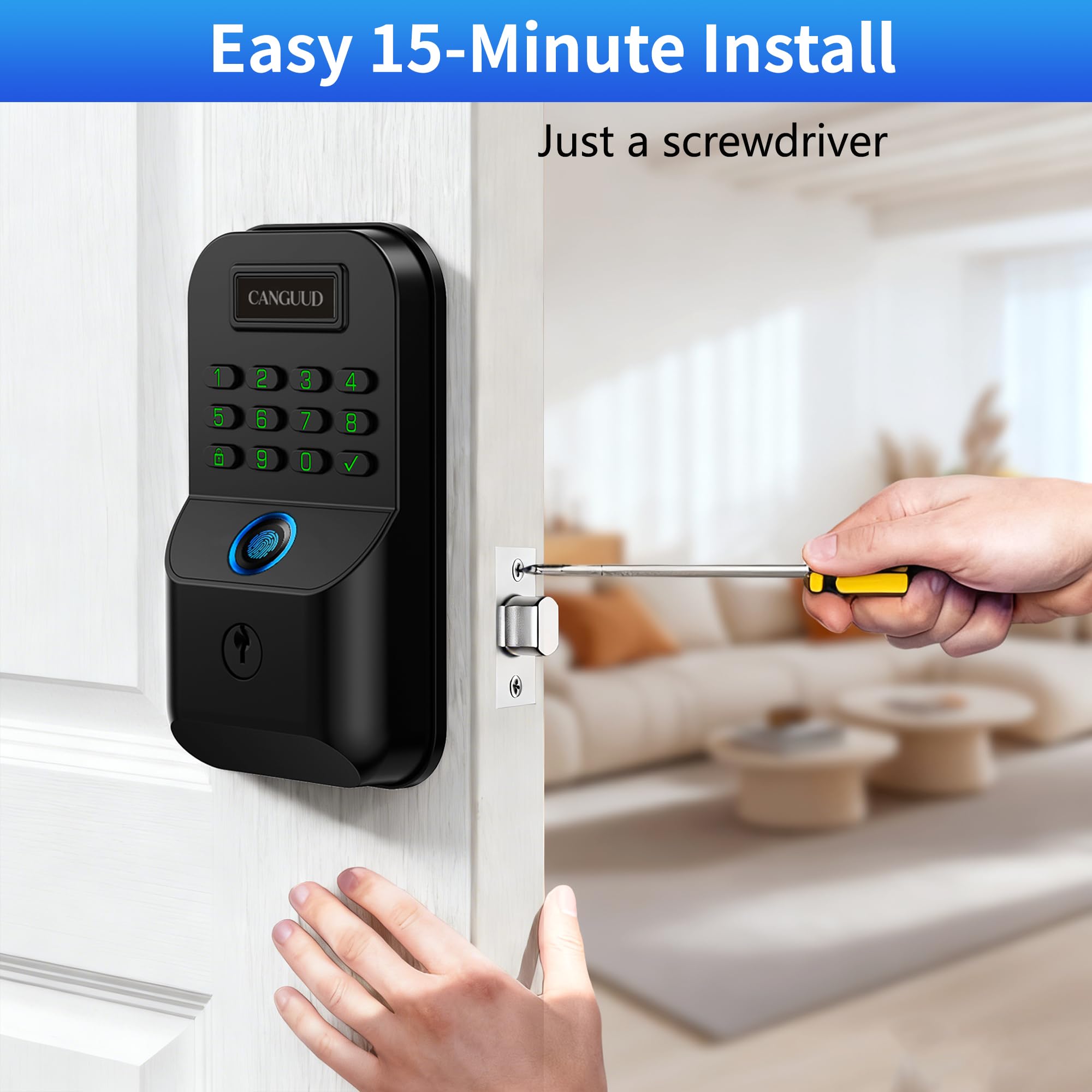 Cerradura electrónica de puerta de entrada sin llave, cerradura inteligente con teclado para puerta delantera con control de huellas dactilares y aplicación, cerrojo funciona con Smart Life