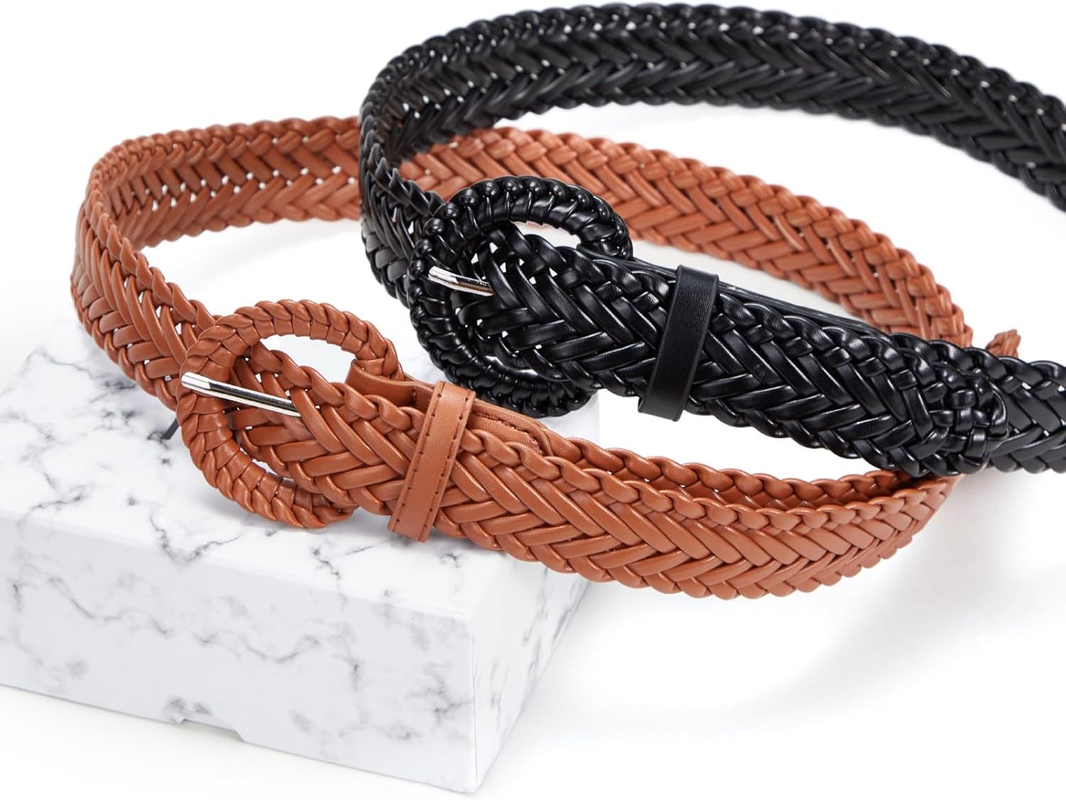 Woven Belts for Women Braided Leather Belt Wide Fashion Boho Waist Belt for Dresses Jeans Pants - Image 5