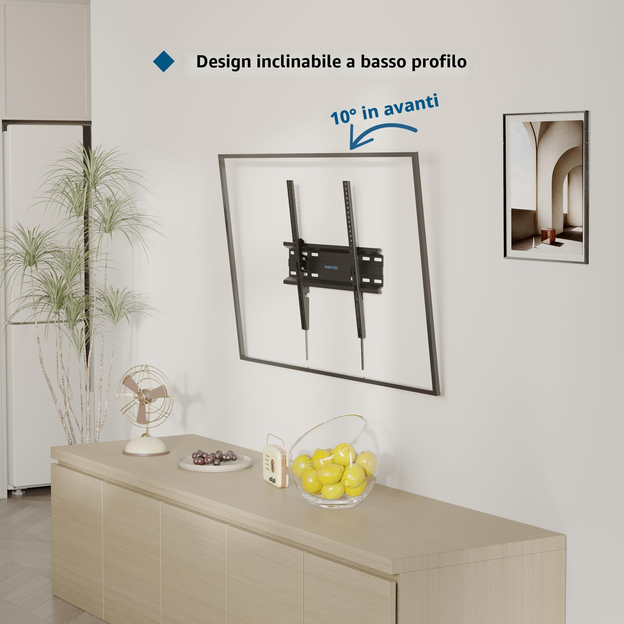 BONTEC Supporto da Parete per TV Inclinabile da 23-65 Pollici a LED, LCD, Plasma e Curvi, Ultra Sottile Supporto TV Fino a 45 kg, Max. VESA 400x400mm, Staffa da Parete per Muro con Fascette per Cav
