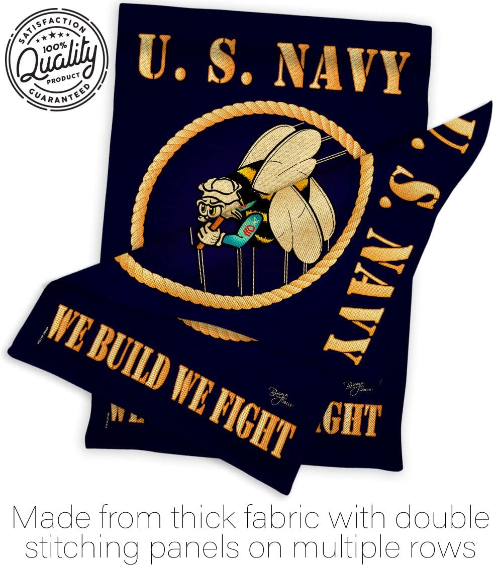 Sea Bees Burlap Garden Flag - Set with Stand Armed Forces Navy USN Seabee United State American Military Veteran Retire Official - House Banner Small Yard Gift Double-Sided Made in USA 13 X 18.5
