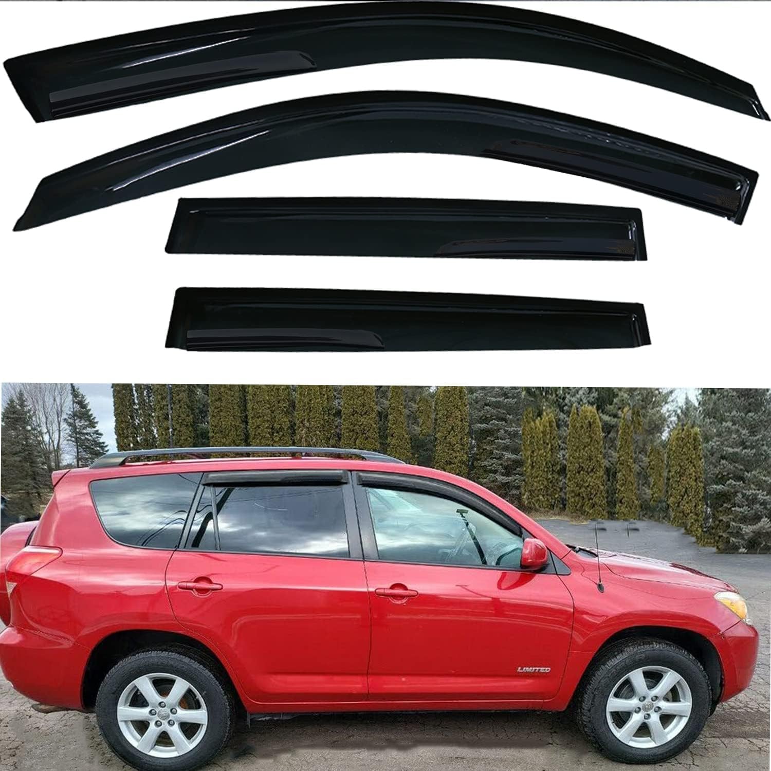 Side Car Window Visors rain Guards Vent Deflectors Window Rain Guards for Toyota RAV4 2006-2012 Front and Rear Door Smoke Sun Shades, 4PCS 94608