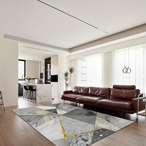 Miniatura 3 de Alfombras infantiles con textura de mármol blanco y gris, alfombra antideslizante con reducción de ruido, lavable a máquina, duradera para