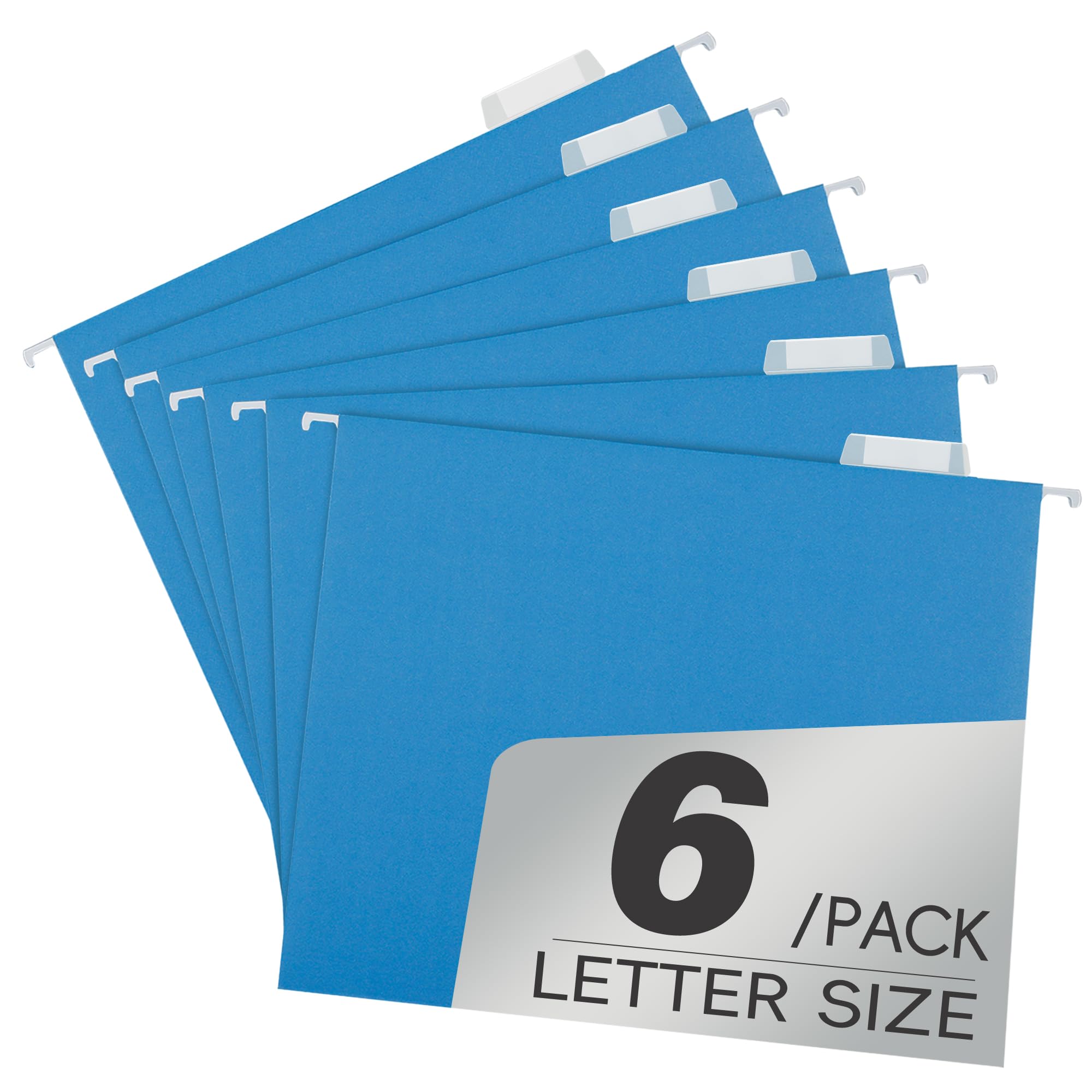pmybupo Blue 6 Pack Hanging Colored Folder File Cabinet Organizer Letter Size 1/5 Cut Adjustable Label Decoration Home Office School Classroom