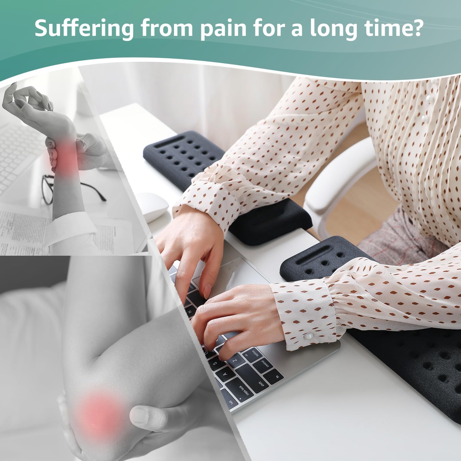 L-Shaped Desk EdgeRest, 2-Piece Set, Plam & Wrist & Forearm & Elbow Comfort Support for Table or Desk Edge, Non-Slip, Memory Foam Padding, Ergonomic Design, Separate Design (15.7 * 3.9 inch)