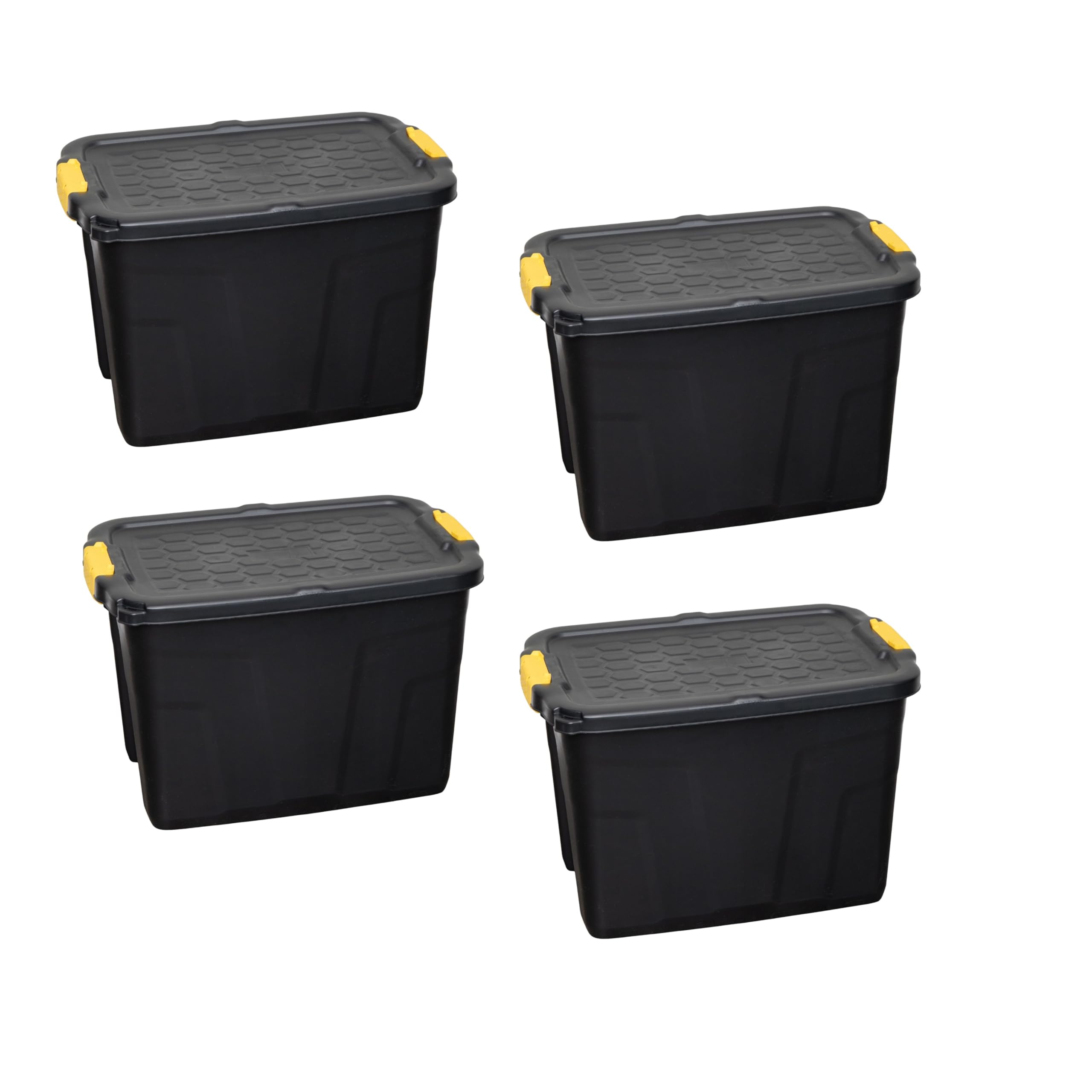 Samuel Alexander Black 60L Heavy Duty Lockable & Stackable Storage Tub Chest With Clips (4)