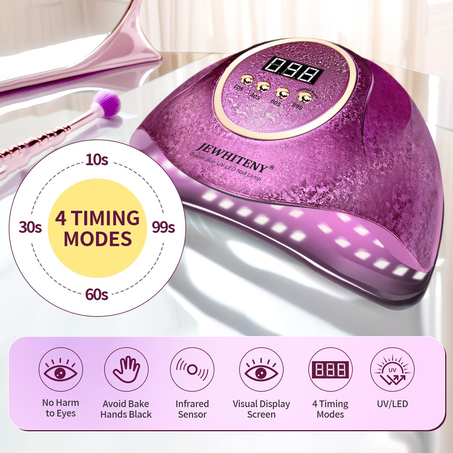 JEWHITENY 66 Lamp Beads Pink Automatic U V Gel Nail Lamp with Clear Pink Poly Gel Nail Set
