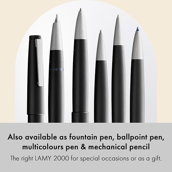 Lamy 2000 black - elegant rollerball pen in robust fibreglass barrel - perfectly balanced & in line width M M 63 rollerball refill in black