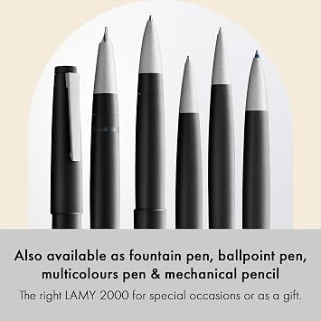 Lamy 2000 black - elegant rollerball pen in robust fibreglass barrel - perfectly balanced & in line width M M 63 rollerball refill in black