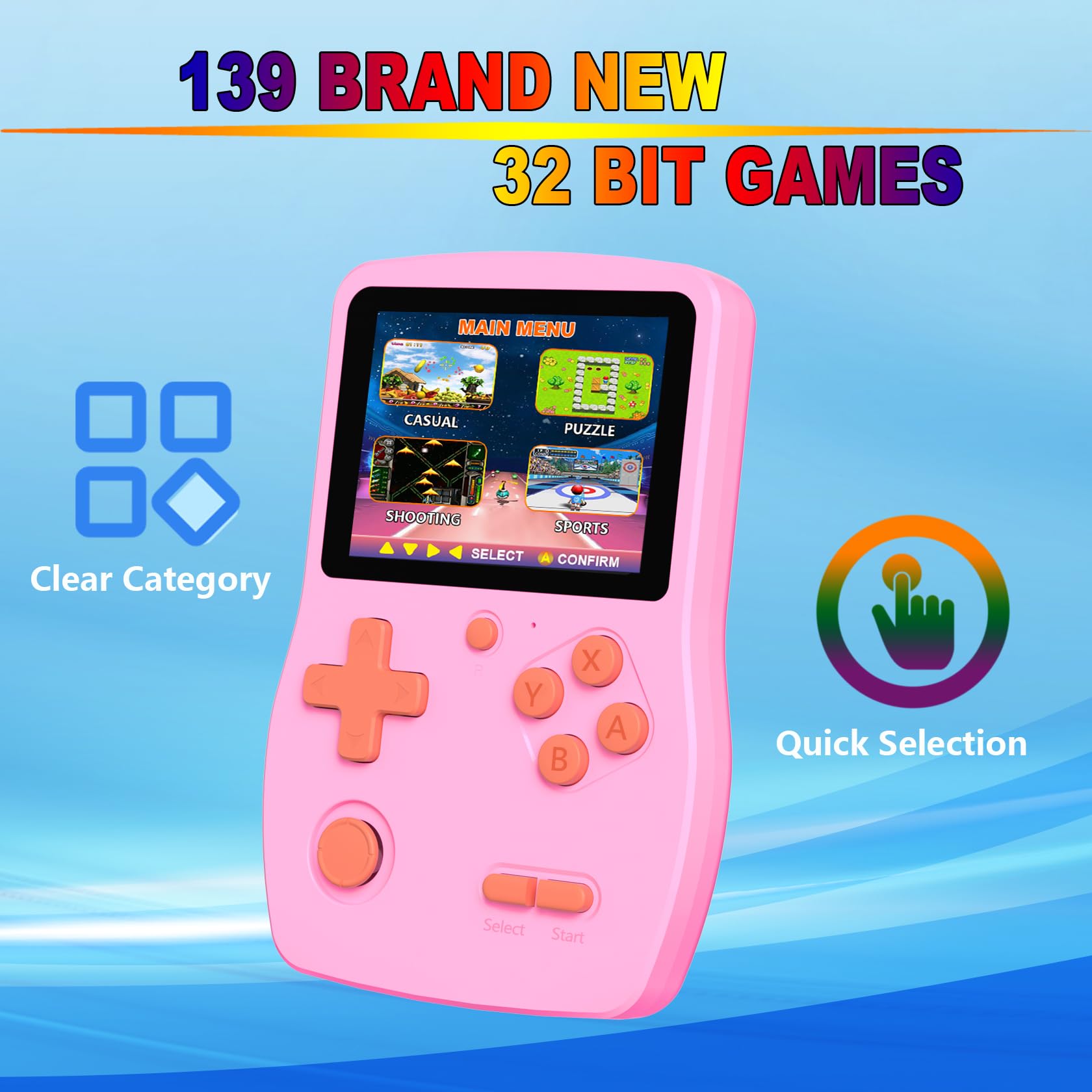 Giocattoli di gioco portatili per bambini con videogiochi 139 32 bit, per ragazzi e ragazze, schermo IPS 3,0 pollici, ricaricabile, dispositivo retrò, per feste, Pasqua