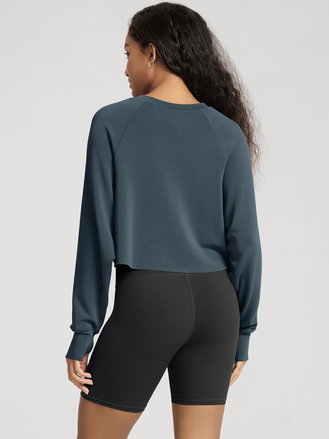 ODODOS Modal Soft Long Sleeve Cropped Sweatshirts with Thumb Hole for Women Crew Neck Pullover Crop Top - Image 4