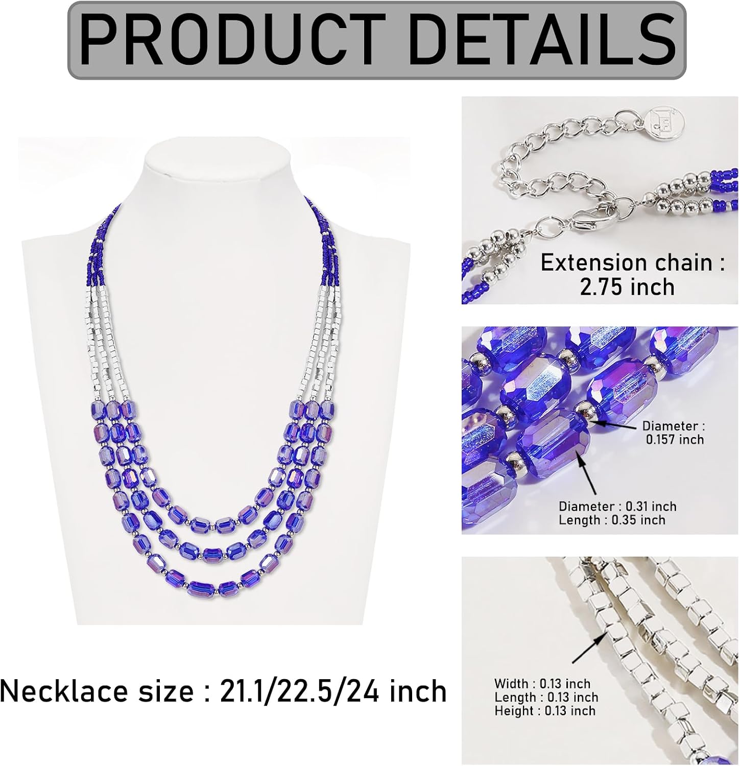 Firstmeet Elegant Layered Glass Bead Necklace Fashionable Retro Jewelry for Women Perfect for Parties Festivals