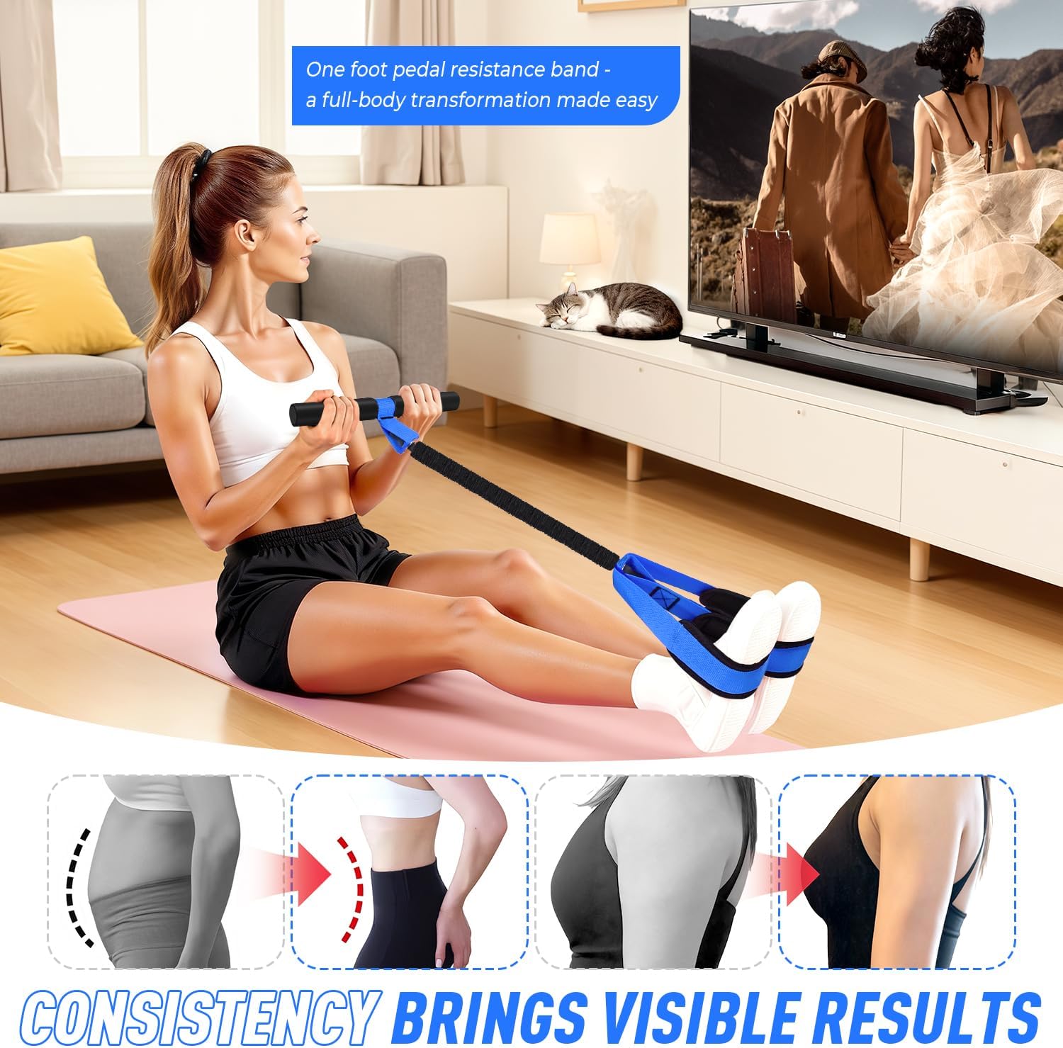 Upgraded Durable Pedal Resistance Band with Handle, Thickened Latex Tubes and Soft Foam Fabric Foot Pedal, Sit Up Exercise Equipment for Abdomen, Waist, Arm, Core/ABS, Leg, Physical Therapy