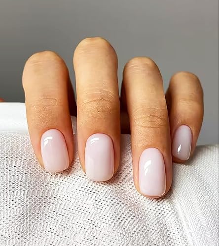Uñas postizas a presión de color rosa claro, cuadradas y cortas, de cubierta completa con diseño, de color sólido, acrílicas, bonitas, brillantes,