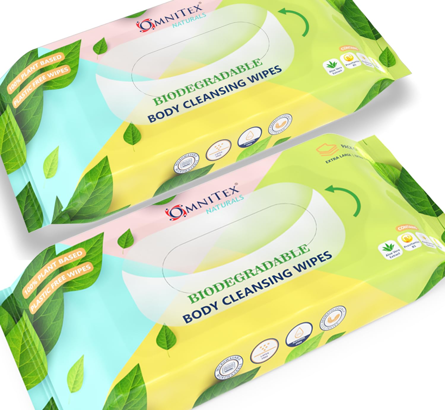 80x Omnitex Biodegradable Extra Large & Extra Thick Body Cleansing Wipes - Microwaveable | Rinse Free Wipes for Camping, Festivals, Elderly Bed Bath | Alcohol Free, With Aloe Vera & Vitamins | 2x 40pk