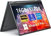 FUNYET Laptop Com Tela Sensível Ao Toque, 14 Polegadas, 2 Em 1, Para Jogos, Intel N100, 16 Gb De Ram, Ssd De 512 Gb, 1920 X 1080, Desbloqueio Por Impressão Digital, Teclado Retroiluminado, Wi-Fi 6,
