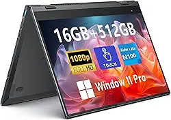 FUNYET Laptop Com Tela Sensível Ao Toque, 14 Polegadas, 2 Em 1, Para Jogos, Intel N100, 16 Gb De Ram, Ssd De 512 Gb, 1920 X 1080, Desbloqueio Por Impressão Digital, Teclado Retroiluminado, Wi-Fi 6,