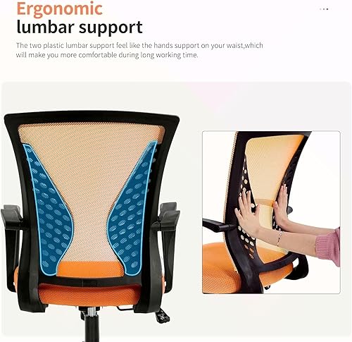 Miniatura 7 de Silla de oficina ergonómica de malla, silla de computadora con soporte lumbar, reposabrazos de respaldo medio, silla giratoria ajustable para