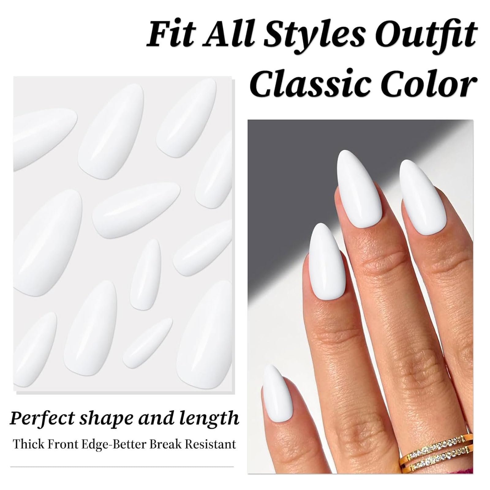 LunarCharm 240 Pieces White Almond Press-on Nails Medium Size False Nails, Artificial Nail Tips, 240 ml (Pack of 1) - Image 3