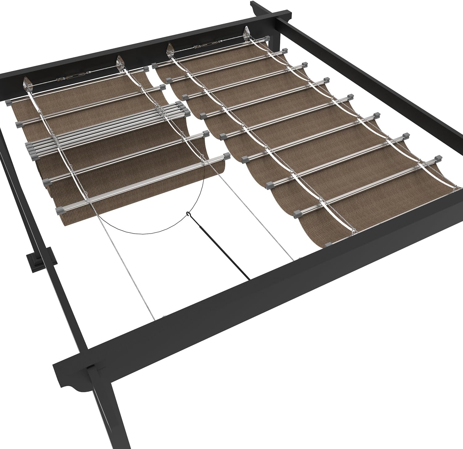 3'x12' Retractable Pergola Canopy Shade Cover UV Block Replacement Shade Cloth Outdoor Breathable Wave Sunshade Sails with Wire Cables for Deck Porch Garage Backyard Beach, Brown