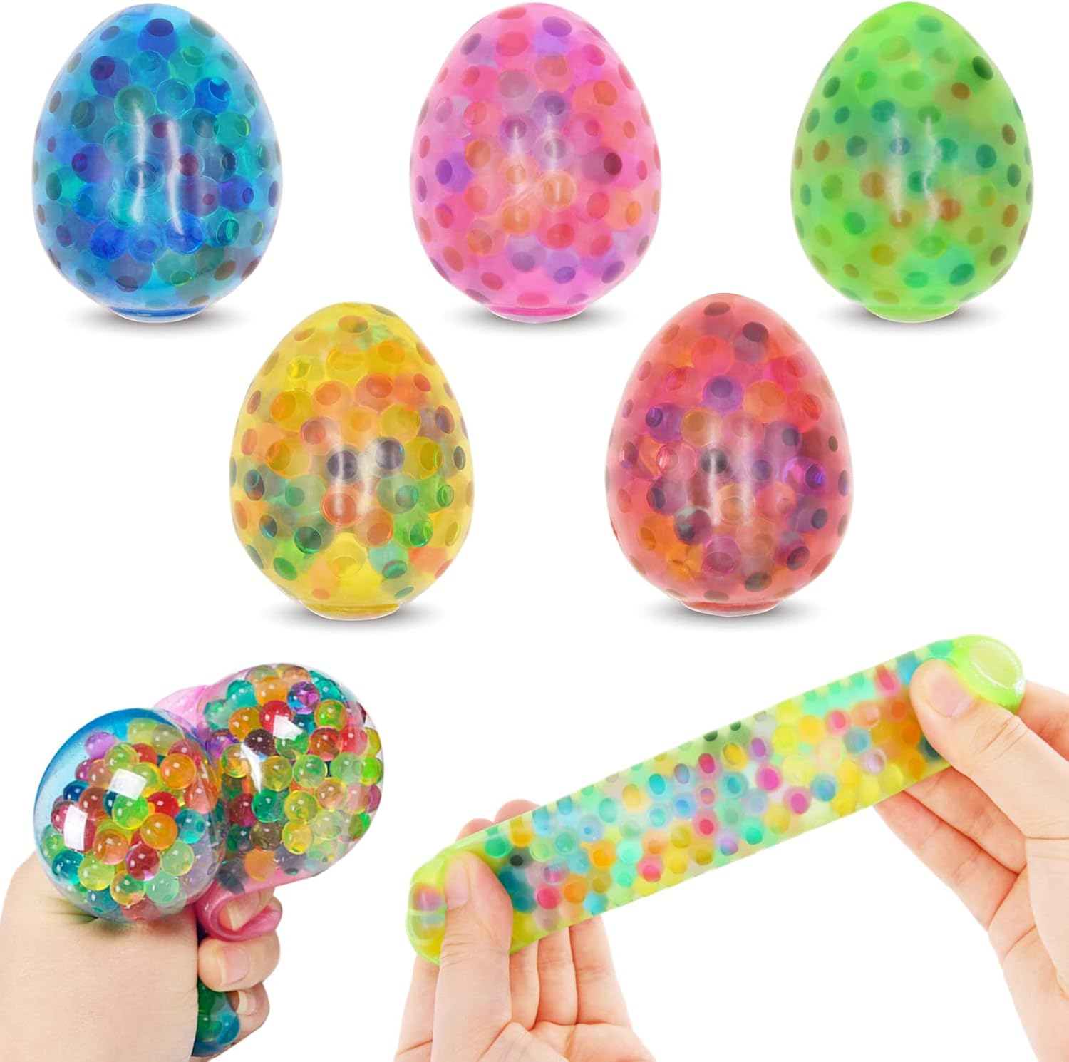 Eavotoy 6 Pack Easter Eggs Stress Balls Fidget Squishy Toys for Kids Boys Girls Easter Basket Stuffers Party Favors Gifts
