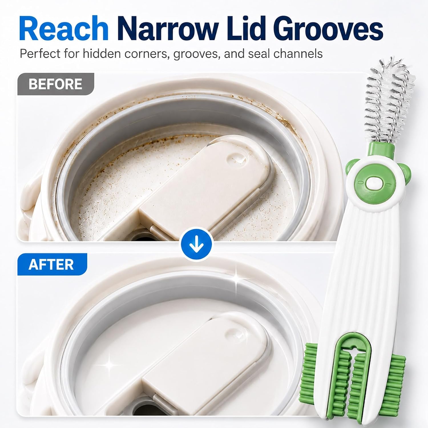 3-in-1 Cup Lid Gap Cleaning Brush Set with 3 Straw Cleaner Brushes, 3-Pack Multifunctional Water Bottle Lid Cleaning Brush, Crevice Brush & Gasket Remover for Tumblers, Travel Mugs, Sports Bottles