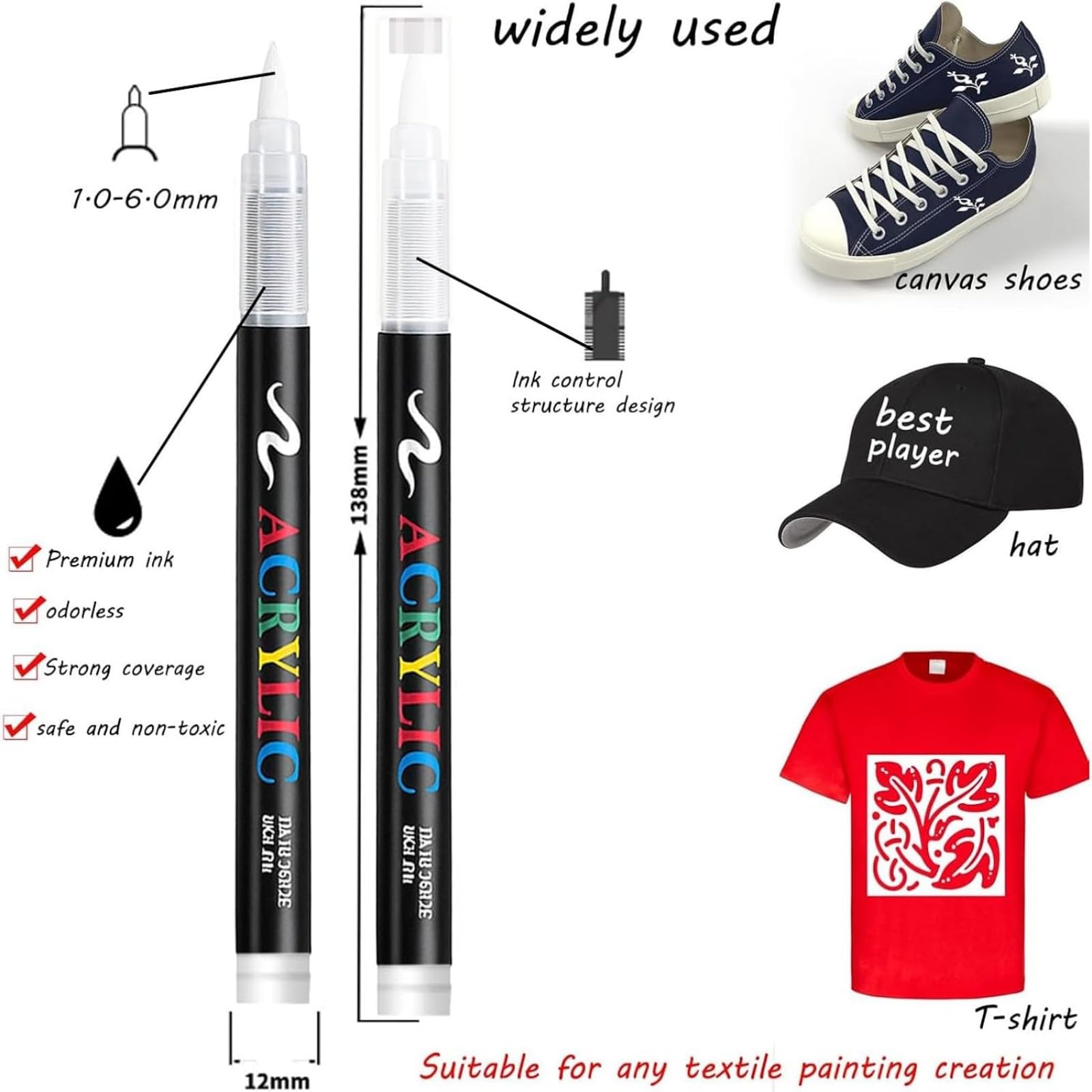 Schwarz Textilstift,Waschmaschinenfest,Weicher Stift,Zum Malen auf Stoff,Permanent Stoff Stifte, Acrylstifte Stift,Wasserfeste Textilfarbstifte,Textilmarker für T-Shirt,Stoffbeutel Basteln(Schwarz)