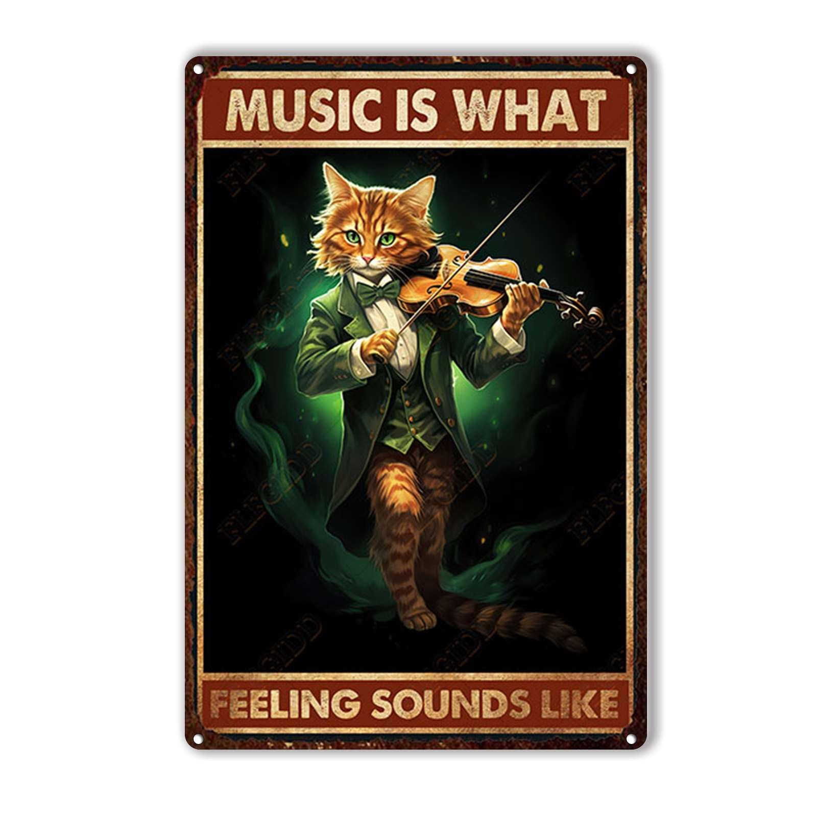 Anceky Music Is What Feeling Sounds Like Cat Tin Sign Vintage Metal Sign Wall Decor for Cafe Bar Kitchen Yard Gate 12×8 Inch
