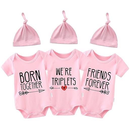 YSCULBUTOL Body para trigêmeos, body para gêmeos, melhores amigos para sempre, conjunto de roupas fofas para gêmeos (rosa, tamanho 3 meses)