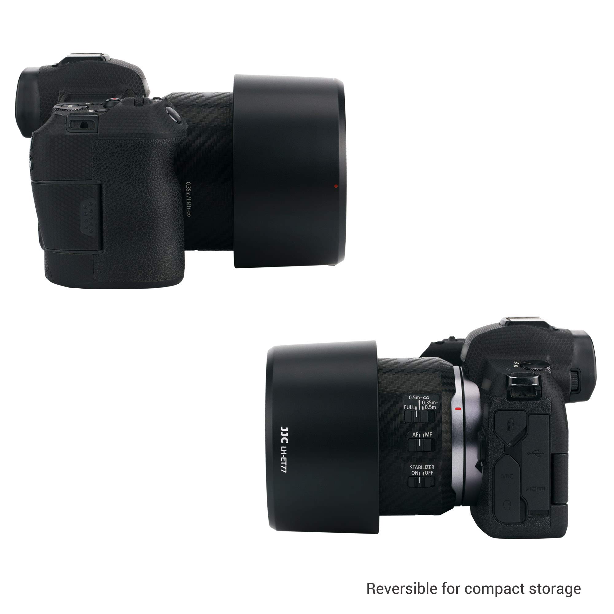 JJC Paraluce a baionetta per obiettivo Canon RF 85 mm f/2 Macro IS STM su fotocamera DSLR Canon EOS R R5 R6 RP – sostituisce il paraluce Canon ET-77 DSLR Fotografia fotografica