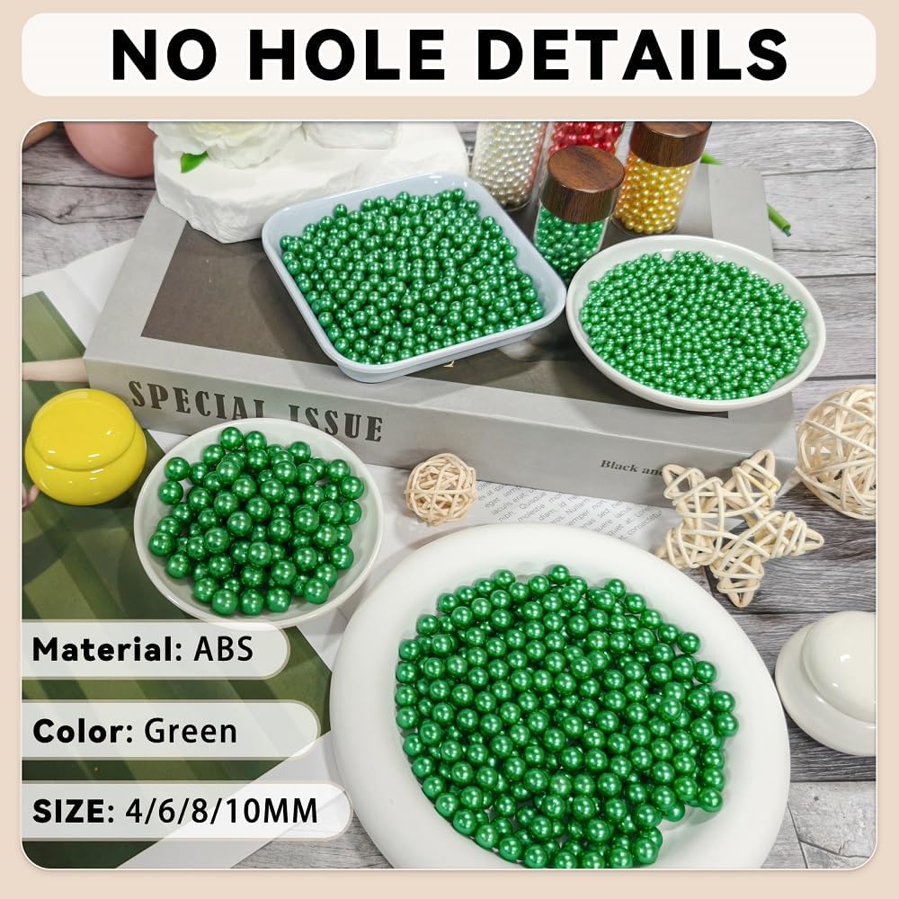 Pearls for Crafting Vibrant Small Holeless Faux Pearls Craft Glitter Beads for DIY Jewelry, Nail Art, Resin, Decoration tec (10mm Green/450pcs) - Image 2