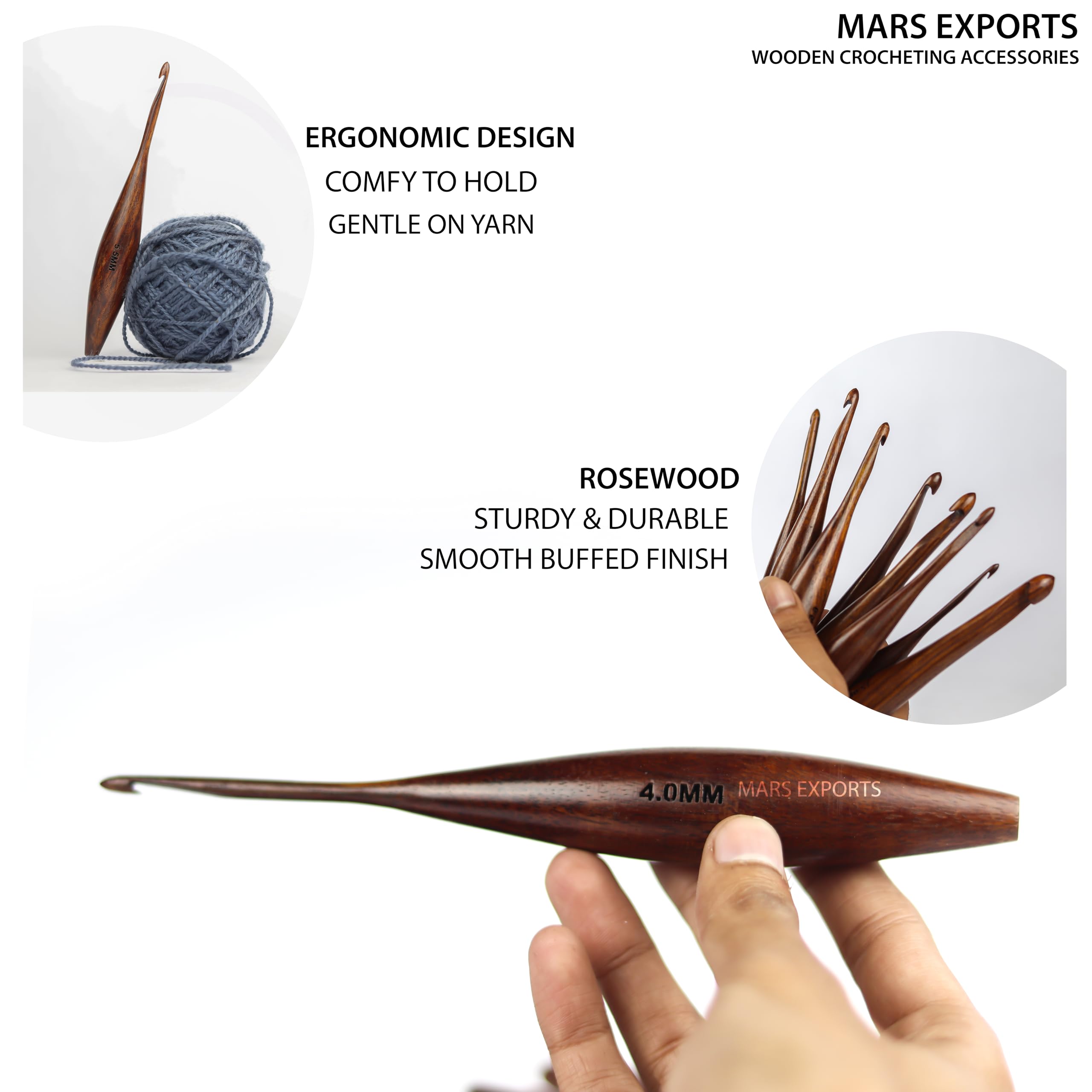 13 Stück Premium Holz Häkelnadeln, Häkelnadeln Set zum Stricken und Häkeln - Rosenholz Stricknadeln (Dolphin)
