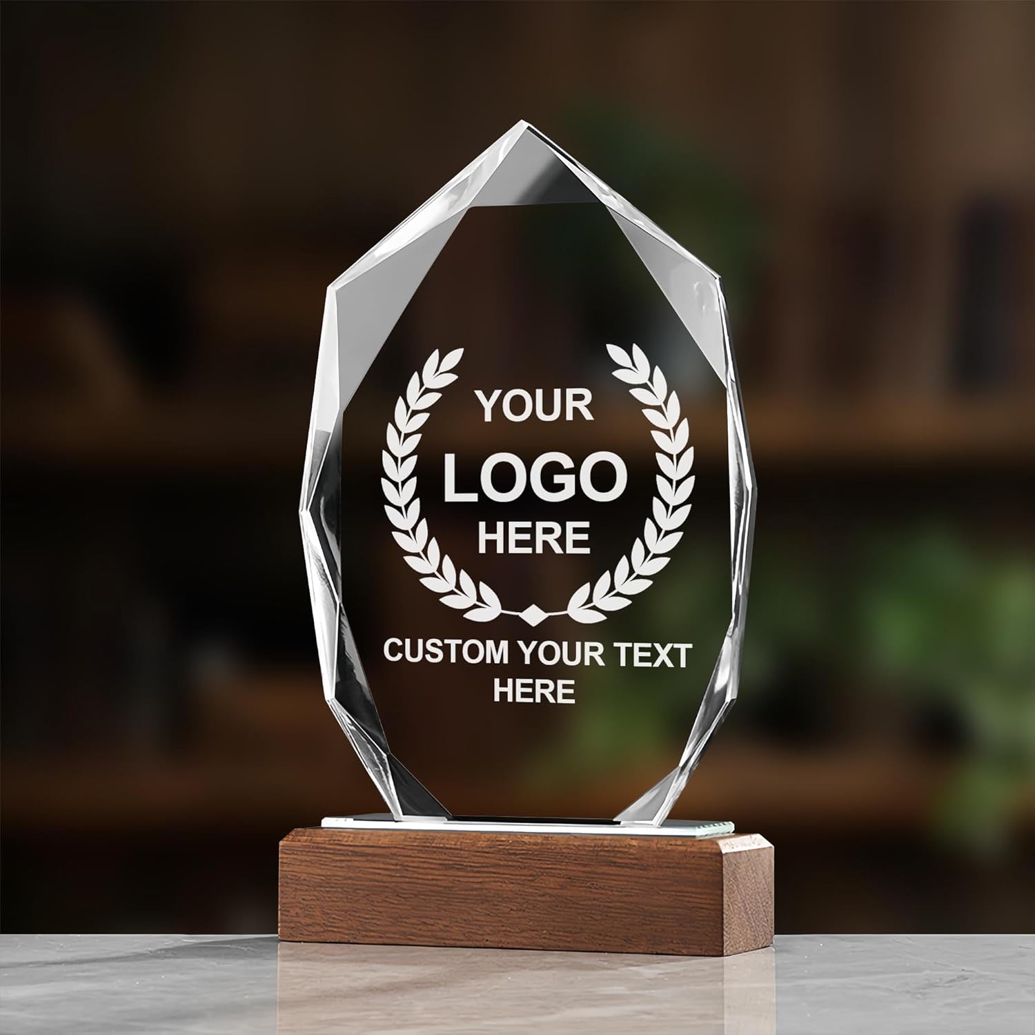 8.27 x 5.12” Custom Crystal Trophy Award, Customized Engraved Crystal Award Plaque with Your Logo/Emblem/Text, Personalized Awards and Trophies for Sports, Corporate Events, Games Nights
