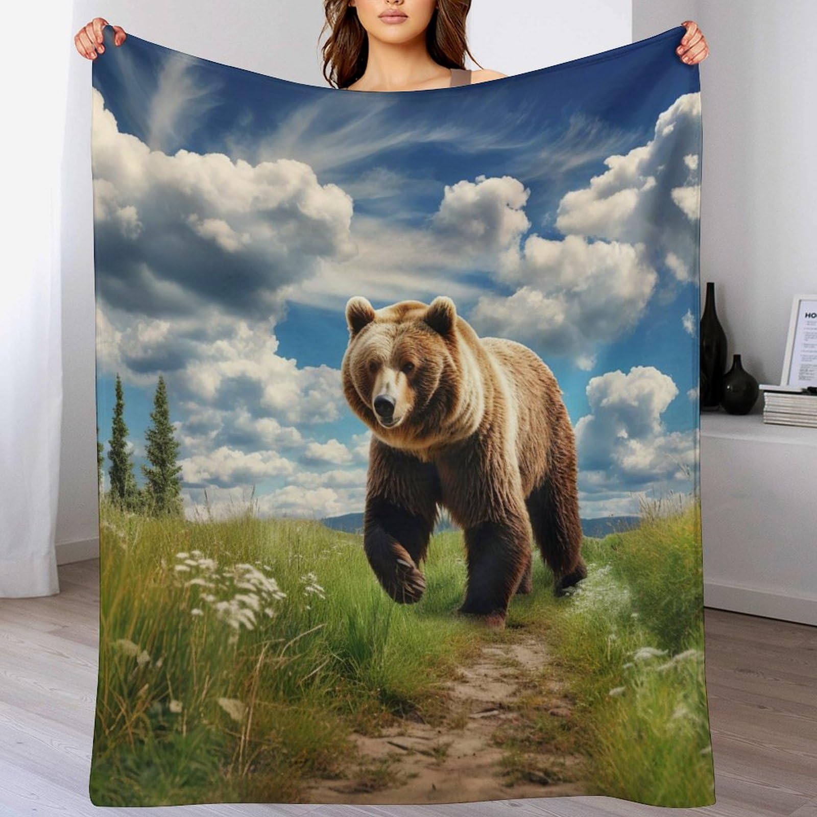 Manta de oso suave y cálida de 140 x 180 cm para manta de salón